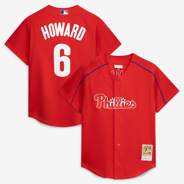Mitchell AND Ness Ryan Howard RED Philadelphia Phillies Cooperstown Collection Schlagtrainings Trikot FÜR 2025/26