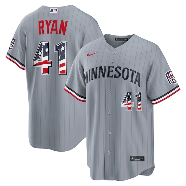 Fourth of July Minnesota Twins Joe Ryan Nike Gray USA 250 Stadium Jersey 2025/26