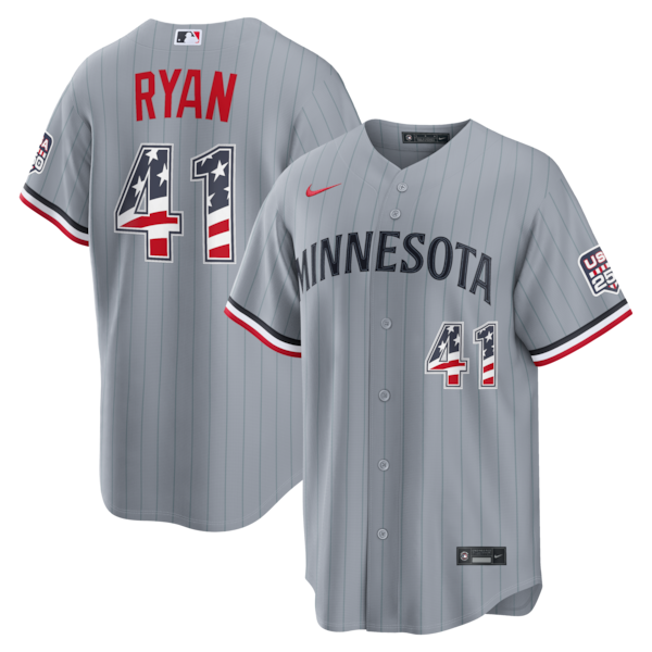 Fourth of July Minnesota Twins Joe Ryan Nike Gray USA 250 Stadium Jersey 2025/26