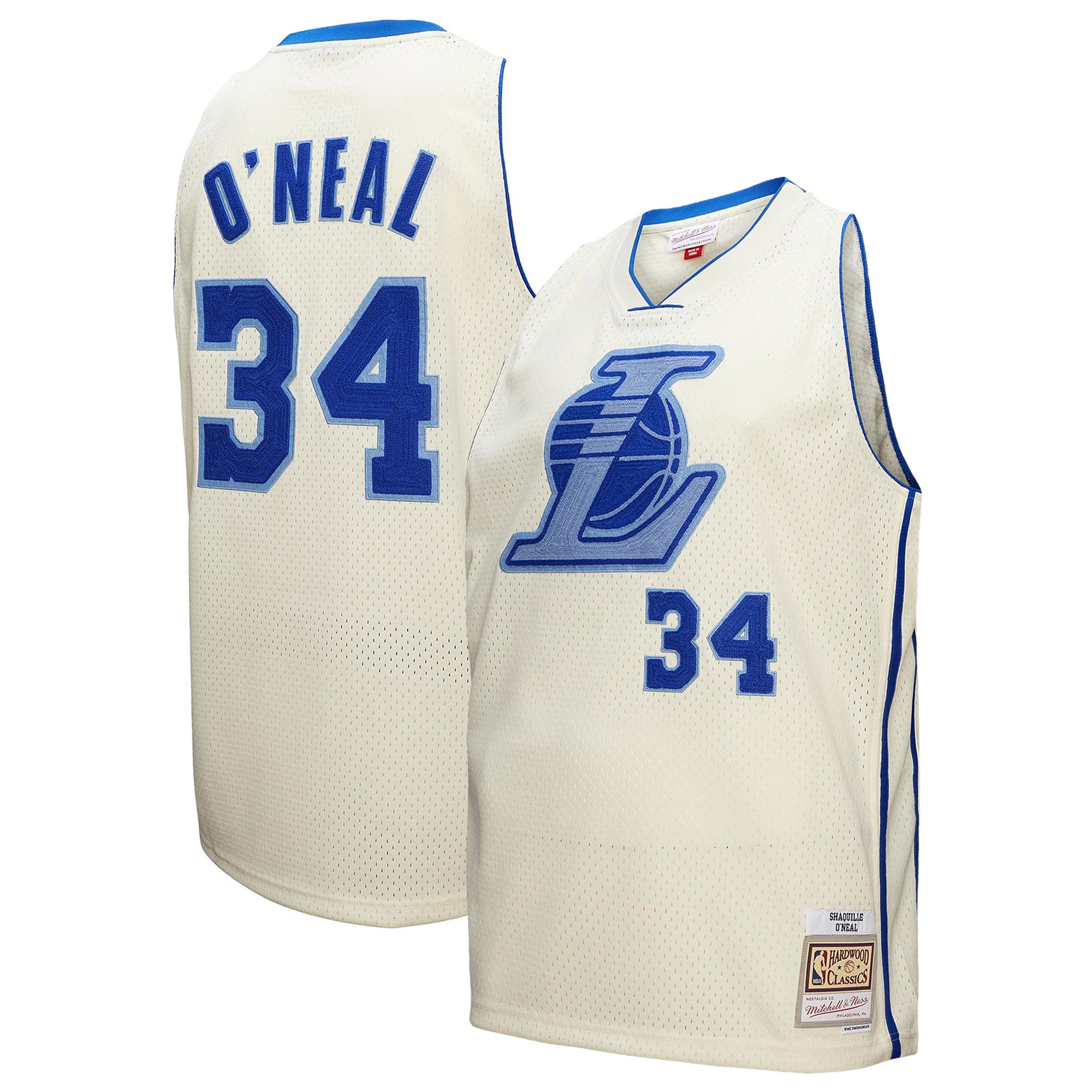 Shaquille Oneal LOS Angeles Lakers Mitchell and Ness Chainstitch Swingman Jersey Cream 2025/26