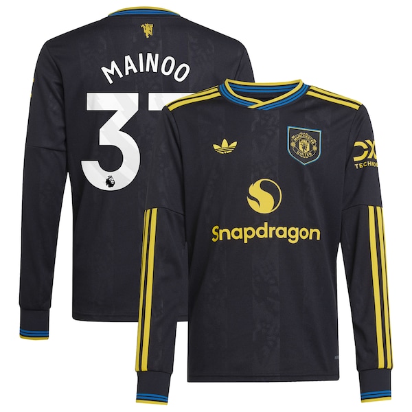 Manchester United Adidas Ersatztrikot 2025 26 Langärmelig Kinder MIT Aufdruck Mainoo 2025/26