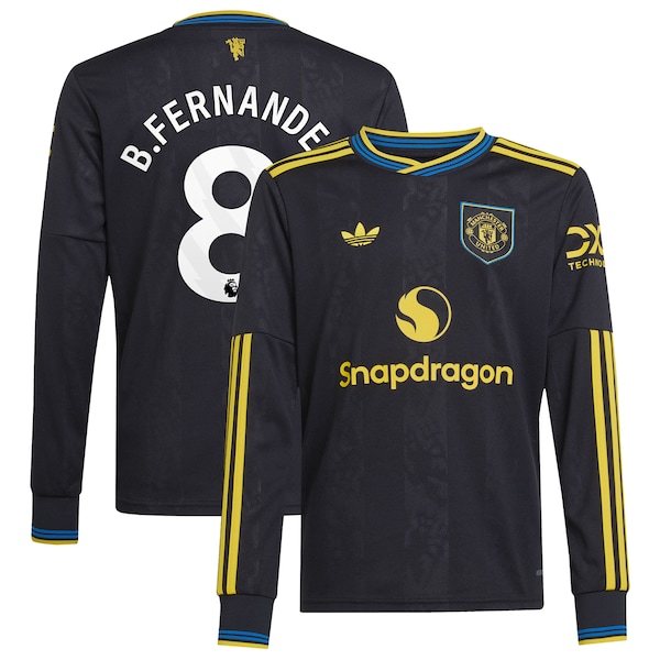 Manchester United Adidas Ersatztrikot 2025 26 Langärmelig Kinder MIT Aufdruck B Fernandes 2025/26
