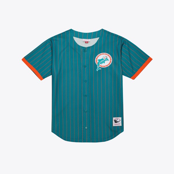 Miami Dolphins Mitchell AND Ness Final Seconds Striped Mesh Baseball Jersey Blue 2025/26
