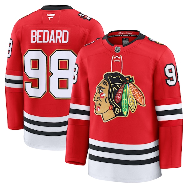 Fanatics Connor Bedard Herren Premium Spielertrikot IN ROT Chicago Blackhawks Jubiläumsausgabe 2025/26